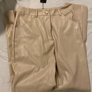 Nasty Gal Beige Faux Leather Pants